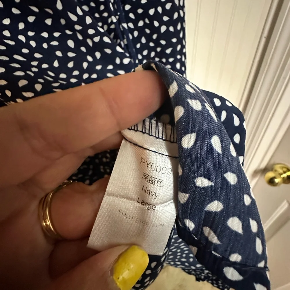 Stylish Navy Dress with White Dots - Picture 2 of 2